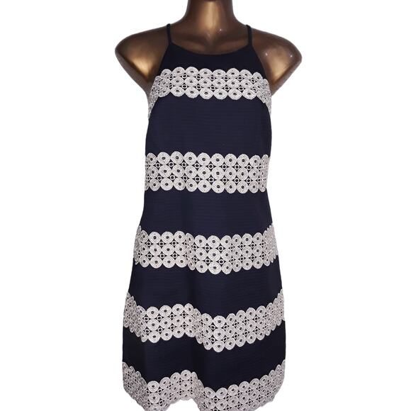 Lilly Pulitzer Sz 2 ANNABELLE Navy & Gold Metallic Applique Shift Dress - Picture 1 of 7